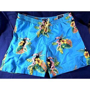 Club Room Quick Dry Swim Trunks w/ Pockets with Toucan and Flowers, Size S, NWT